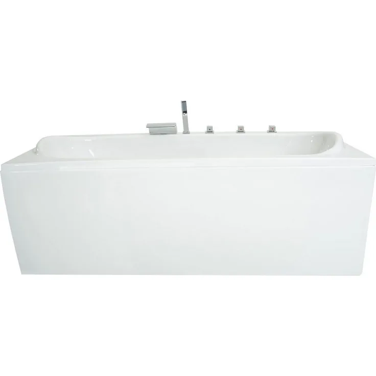 Basera® Badewanne Palau 180 x 80 cm, Komplett-Set mit Wasserfall, 7 Farben LED-Beleuchtung und gepolsterten Kopfstützen, Hochglanz weiß