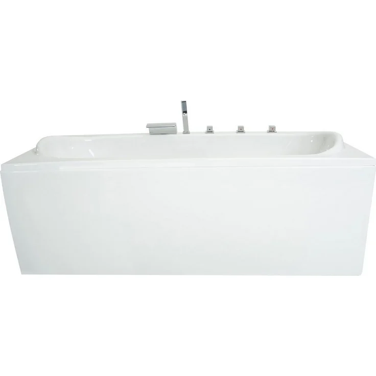 Basera® Badewanne Palau 180 x 80 cm, Komplett-Set mit Wasserfall, 7 Farben LED-Beleuchtung und gepolsterten Kopfstützen, Hochglanz weiß