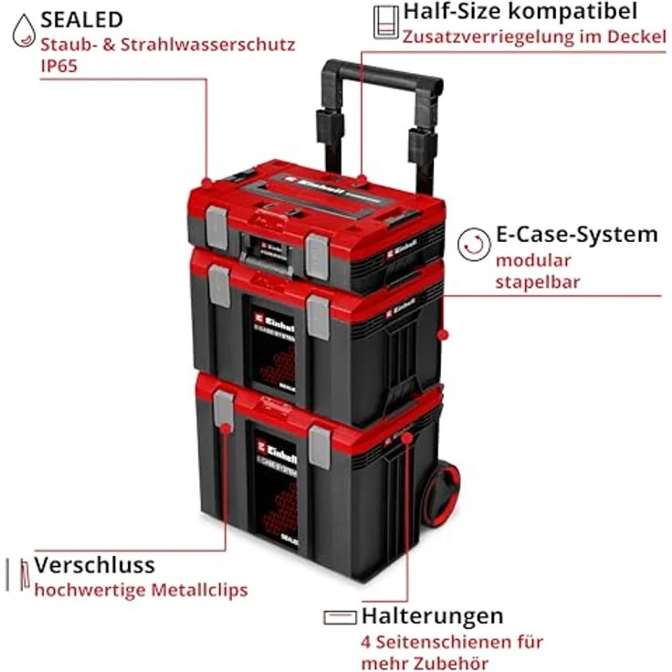 Einhell E-Case Rolling Workshop SEALED, mobile Werkstatt aus 3 Koffern, max. 120 kg, staubdicht und strahlwassergeschützt, 44 x 40 x 70 cm, inkl. Seitenschienen – Bild 2