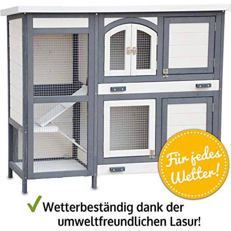 zooprinz brandneuer Hasenstall Krümmel - wetterfest und leicht zu reinigen - 2-stöckig, XXL Kotschubladen, ideal für Draußen, Holzvilla für Kleintiere, braun – Bild 3