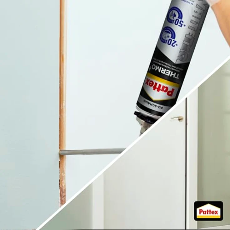 Pattex White Line Pistolenschaum, reinweißer PU Schaum zum Füllen, Dämmen, Ausschäumen und Isolieren, Montageschaum mit hoher Wärme- und Schalldämmung, 1x750ml Dose – Bild 4