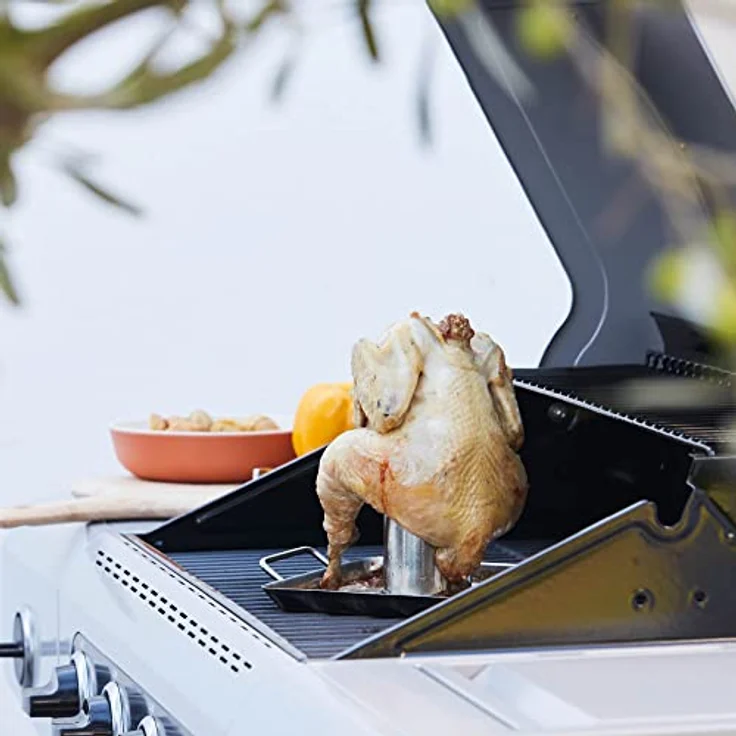 barbecook Ständer Halter Grill-Zubehör Hähnchen-Halterung matt mit Abtropf-Schale, Silber – Bild 3