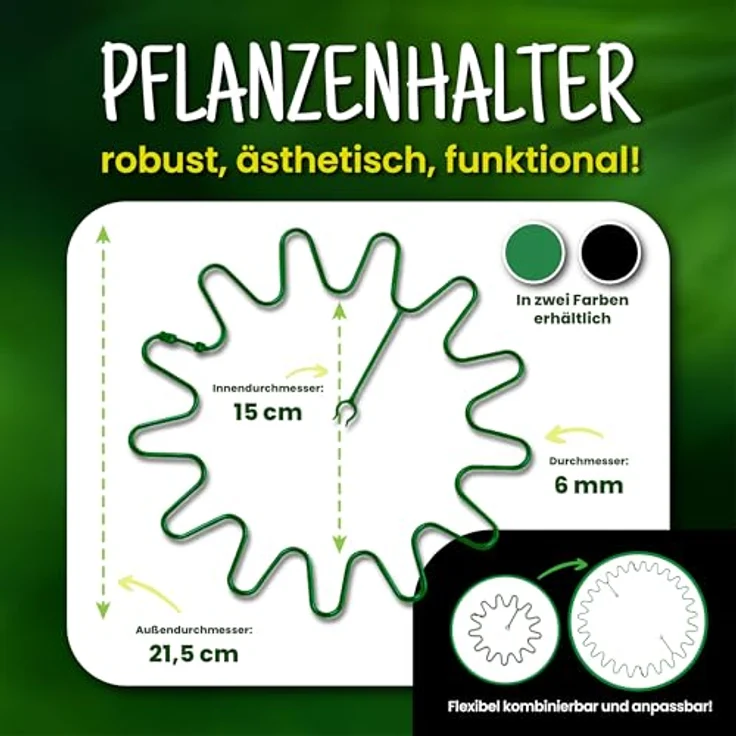 ARPON Staudenhalter rund, 10 Stück – Einstellbare Blumen- und Pflanzenstütze Ø 21,5 cm in Grün – Ideal für Hortensien, Sträucher und Stauden im Garten – Bild 2