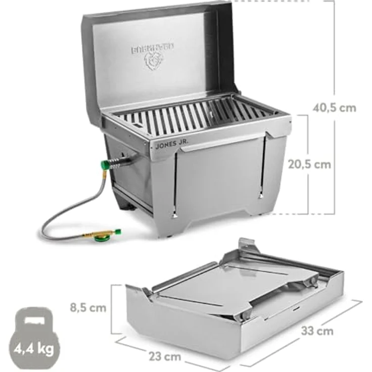 BURNHARD Camping Gasgrill Jones Jr. Edelstahl Klappgrill mit Deckel 1-Brenner 3,2 kW inkl. Transporttasche mit Rucksackfunktion und Multitool, Faltgrill ideal für Camping – Bild 3