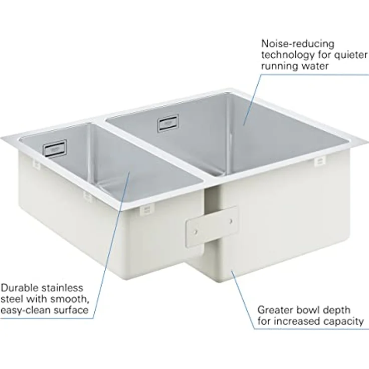 GROHE K700U | 1,5 Becken | Küchenspüle - Unterbau, Aufsatzmontage oder flächenbündiger Einbau | Inklusive Montageset, Ablaufgarnitur, Siebkorb | Edelstahl | 31576SD1 – Bild 2