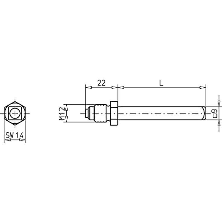 ECO Wechselstift für Stangengriff, Länge 110 mm, Vierkant 9 mm, verzinkter Stahl für Fluchttürsysteme EN 1125