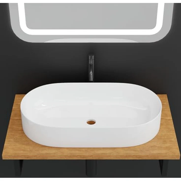 HAGO Aufsatzwaschbecken Keramik 60x38cm oval weiß schmaler Rand kratzfest Waschschale Becken – Bild 4