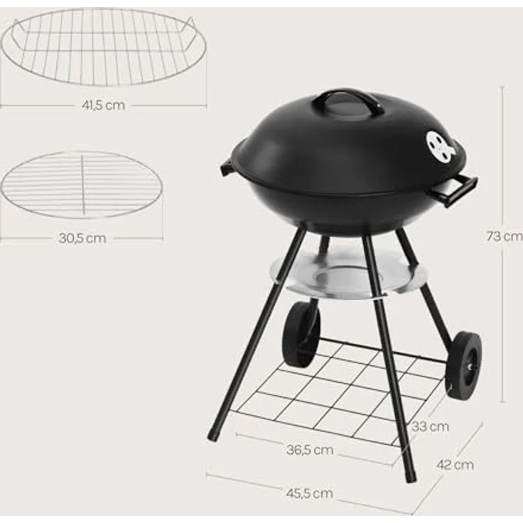 Holzkohlegrill mit Räder für Garten Camping, Schwarz, 41,5 cm – Bild 8