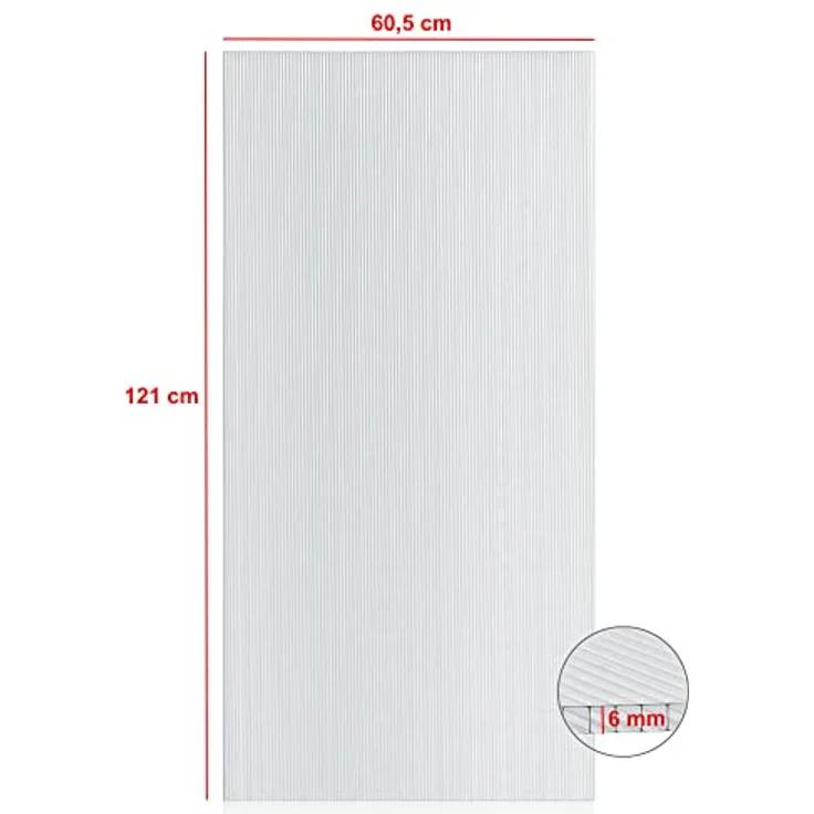 Zelsius Hohlkammerstegplatte 6 mm | 121 x 60,5 x 0,6 cm | Gewächshausplatte | Doppelstegplatte für Gewächshaus, Garten Treibhaus | Gewächshaus Ersatzplatte #1 – Bild 2