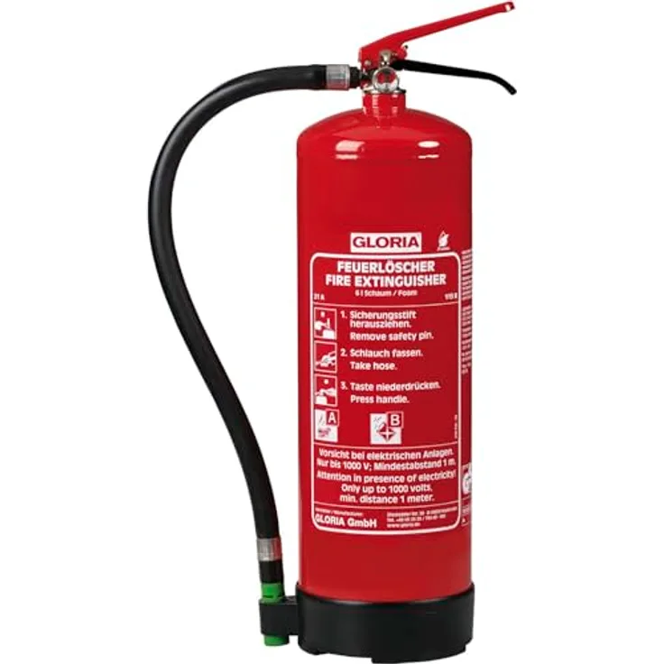 GLORIA Feuerlöscher Schaum SD6E, fluorfreier 6l Schaumfeuerlöscher für Brandklasse A/B, umweltschonend, biologisch abbaubar, mit Manometer