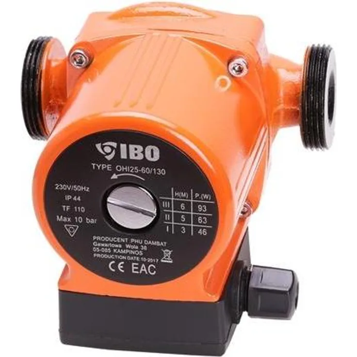 IBO Circulation Pump OHI 25-60/130, Durchlaufpumpe mit 3300 l/h Fördermenge, 6 m Förderhöhe, 93 Watt Leistung, kompakt und energieeffizient