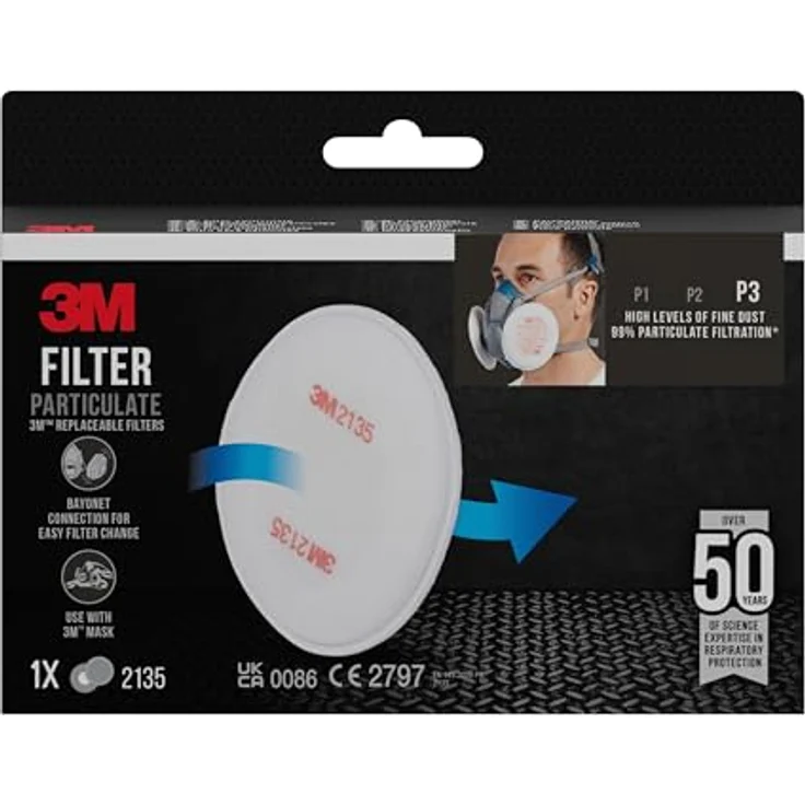 3M Partikelfilter 2135PRO1 - Feinstaubfilter mit Schutzstufe P3 für 3M Atemschutzmaske - 1 Paar P3 Filter mit innovativer Filtertechnologie – Bild 6