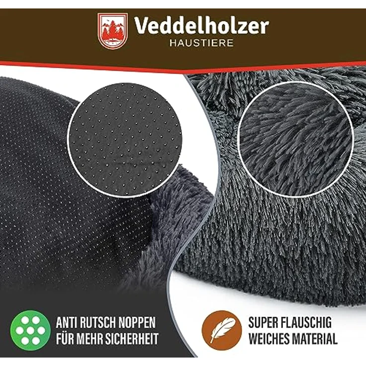 Veddelholzer Ø 70 cm M Dunkelgrau Hundebett Katzenbett Hundekissen Hundebetten in Mehreren Größen Hundebett große mittelgroße kleine Hunde waschbar in hellgrau und dunkelgrau für alle Hunde & Katzen – Bild 4