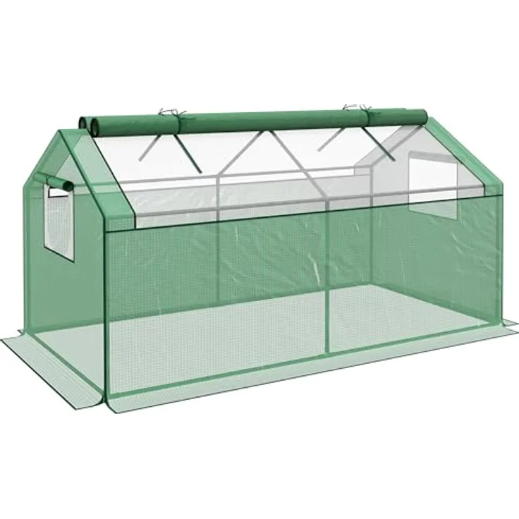 Outsunny Foliegewächshaus mit Fenster Treibhaus mit UV-Schutz Tomatenhaus Frühbeet für Garten, Balkon, 180 x 92 x 92 cm Grün