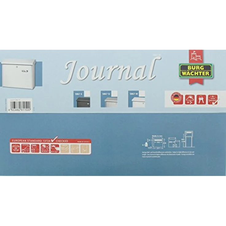 BURG-WÄCHTER Briefkasten, A4 Einwurf-Format, EU Norm EN 13724, Inkl. 2 Schlüsseln, Verzinkter Stahl, Journal 5867 W, Weiß – Bild 5