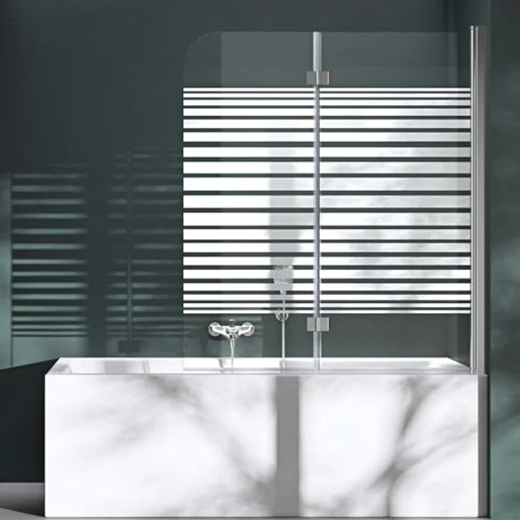 Mai & Mai Duschwand für Badewanne, faltbar 180°, aus 6mm ESG-Sicherheitsglas mit NANO-Beschichtung, teilsatiniert, 120x140cm – Bild 2