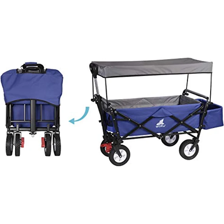 WOLTU Bollerwagen faltbar, Handwagen mit Dach, 80 kg belastbar, blau, für Garten Camping und Ausflüge – Bild 5