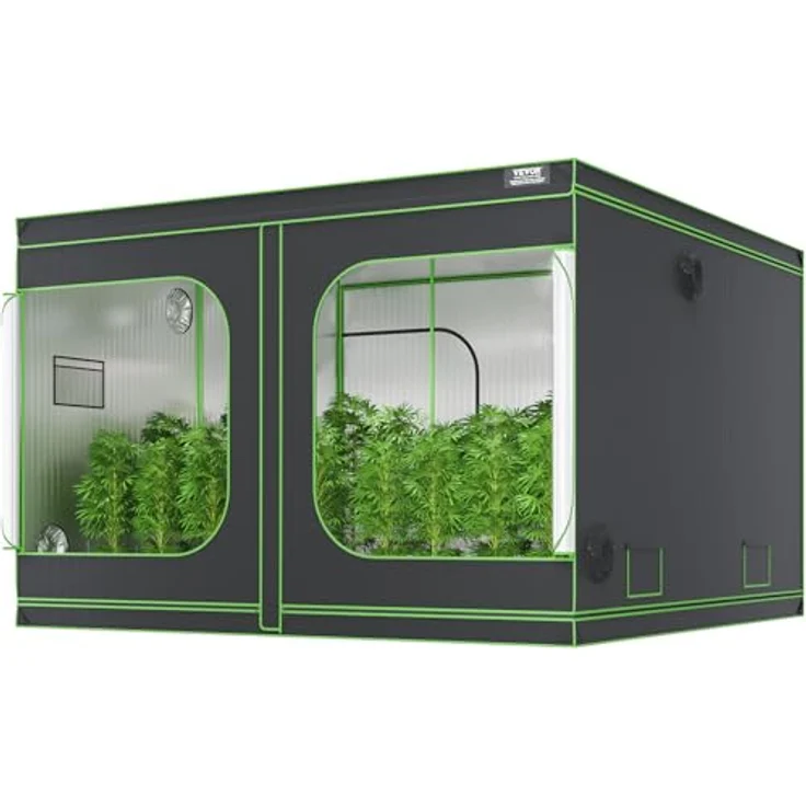VEVOR Growbox GT600D120, 305 x 305 x 203 cm Gewächshaus mit 19 mm Stahl-Rahmen, 600D Oxford-Gewebe, 60 kg Tragfähigkeit, geeignet für 400 W Wachstumslampe, schwarz + grün – Bild 1