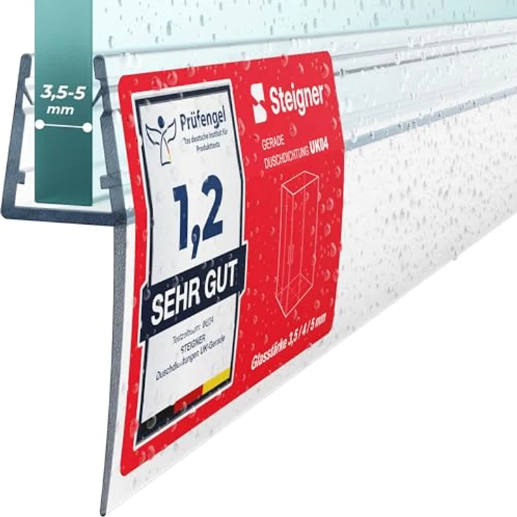 STEIGNER Duschtürdichtung 80 cm UK04 - Gerade Dichtung für Eckeinstieg oder Fünfeckdusche, 3,5-5 mm Glasdicke, Transparent, Wasserdicht, Einfache Montage – Bild 1