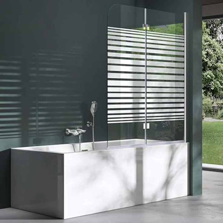 Mai & Mai Duschwand für Badewanne, faltbar 180°, aus 6mm ESG-Sicherheitsglas mit NANO-Beschichtung, teilsatiniert, 120x140cm – Bild 1