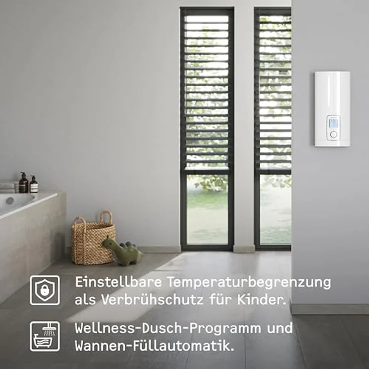 STIEBEL ELTRON DHE 18/21/24 kW, vollelektronischer Durchlauferhitzer mit gradgenauer Wunschtemperatur, ECO-Modus, Multifunktionsdisplay, 2 Memory Tasten und Wellness-Programmen – Bild 3
