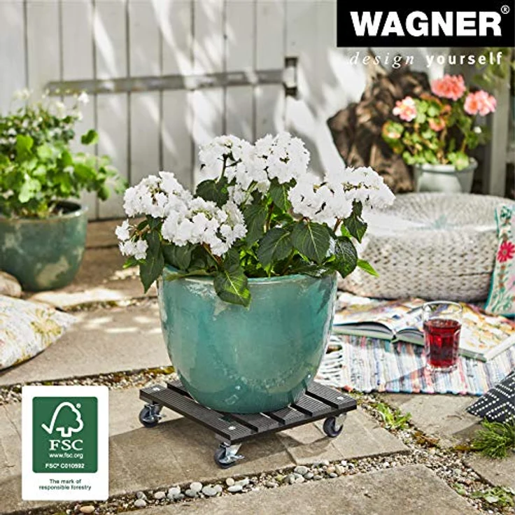 WAGNER Pflanzenroller WPC 29x29 cm I Pflanzenroller & Blumenroller für Außenbereich + Innenbereich, anthrazit I Kübelroller Wood Plastic Composite mit 2 Feststellern I Tragkraft 80kg ? 20052001 – Bild 4
