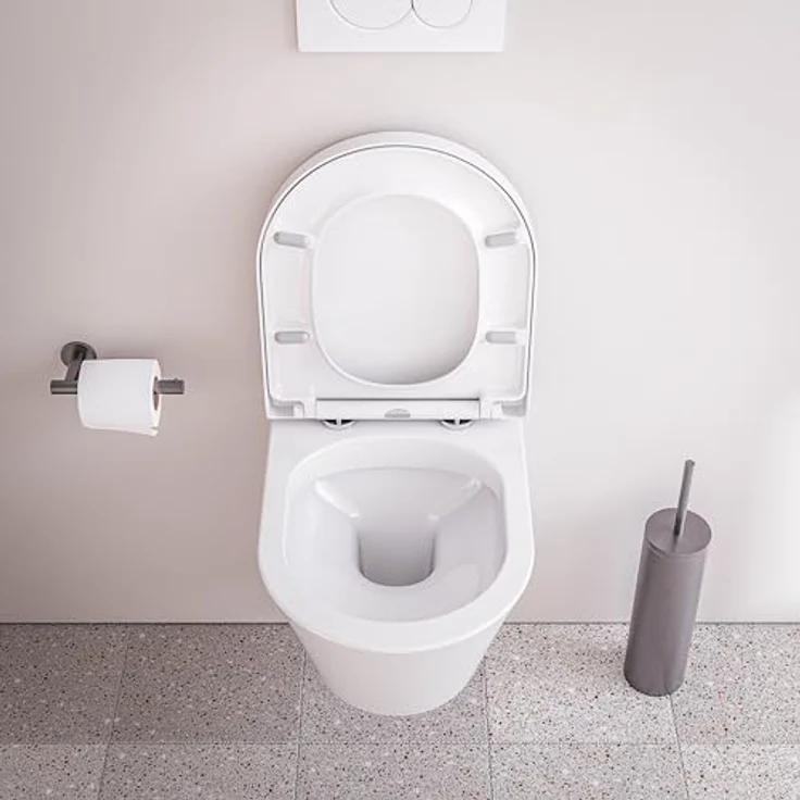 BERNSTEIN Spülrandloses WC 1080R - Platzsparendes Design (47,5 x 36 x 36 cm) - SoftClose-Sitz, Tiefspül-WC mit Nano-Beschichtung, Weiß - Normgerechte Ausführung - Hochwertige Sanitärkeramik – Bild 5