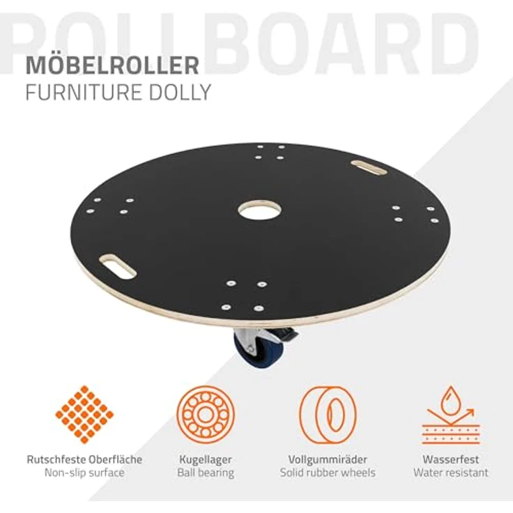 ECD Germany Transportroller Set, 2 Stück, rund Ø 87x14,5 cm, mit Siebdruckplatte, 2 gebremste Rollen, 800 kg Tragkraft, Möbelroller für Umzug und Möbel-Transport – Bild 2