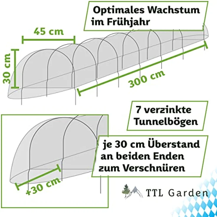 TTL GARDEN Quick&Easy Beettunnel 300x45x30cm, PE Folie für Frühbeet Effekt, ideal für Gemüse und Jungpflanzen – Bild 2