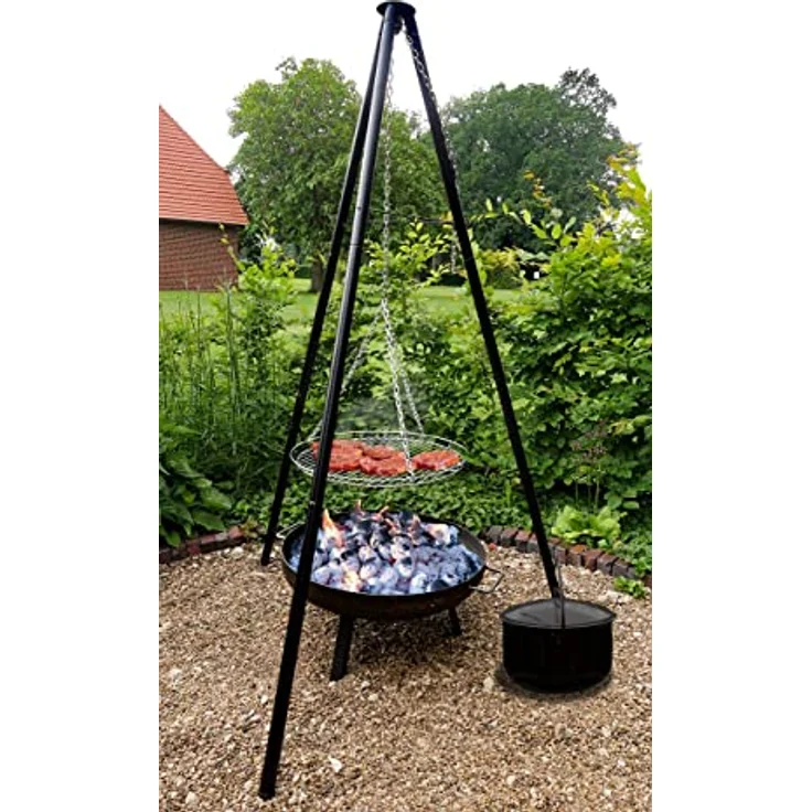 Multi-Grillset Holzkohlegrill Oslo 4 in 1, Dreibein-Grill mit Topf, 180 x 65 x 65 cm, Grillfläche 55 cm – Bild 6