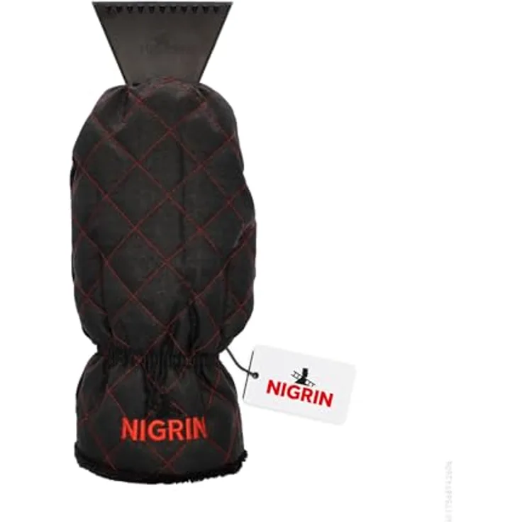 NIGRIN Performance Eiskratzer Eisschaber mit ergonomischem Softgriff und Handschuh, silbergrau