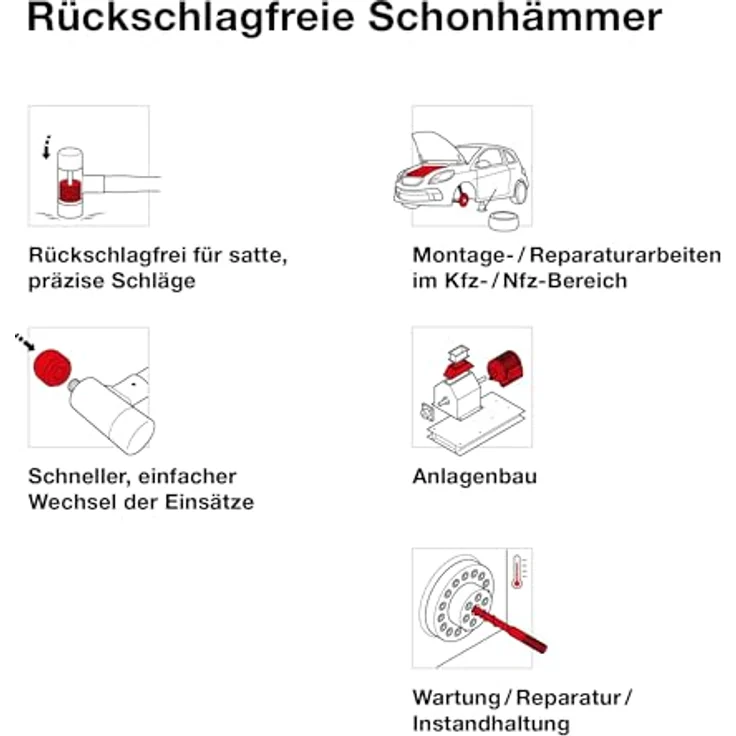 PB Swiss Tools Rückschlagfreier Schon- und Schlosserhammer PB 305.2 | Ø 27 mm | 100% Swiss Made, Glasfasermaterial, Rückschlagdämpfung – Bild 3