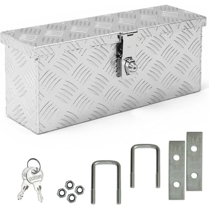 Trucky Truckbox D015, Aluminium, abschließbar, 50x14x20cm, robustes Riffelblech, inkl. Montagesatz für Werkstatt, Auto, Hobby – Bild 1