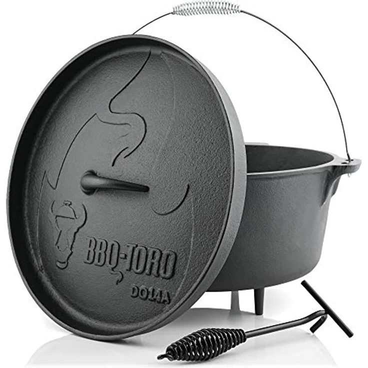 BBQ-Toro Dutch Oven Alpha Serie | 13,3 Liter (DO14A), Topf mit Füße | bereits eingebrannt - preseasoned | Gusseisen Kochtopf | Bräter mit Deckelheber – Bild 1
