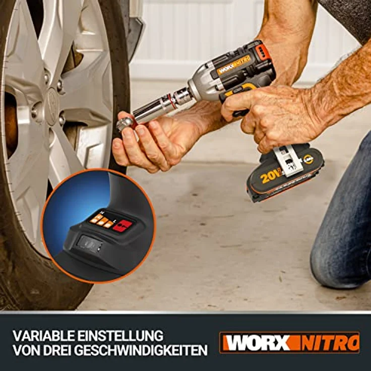 WORX WX272.9 NITRO Bürstenloser Akku Schlagschrauber 20V - 300Nm, Mit Variablem 3-Gang-Getriebe Und LED-Licht - Ideal Für Diverse Schraubarbeiten â€“ Ohne Akku Und Ladegerät – Bild 2