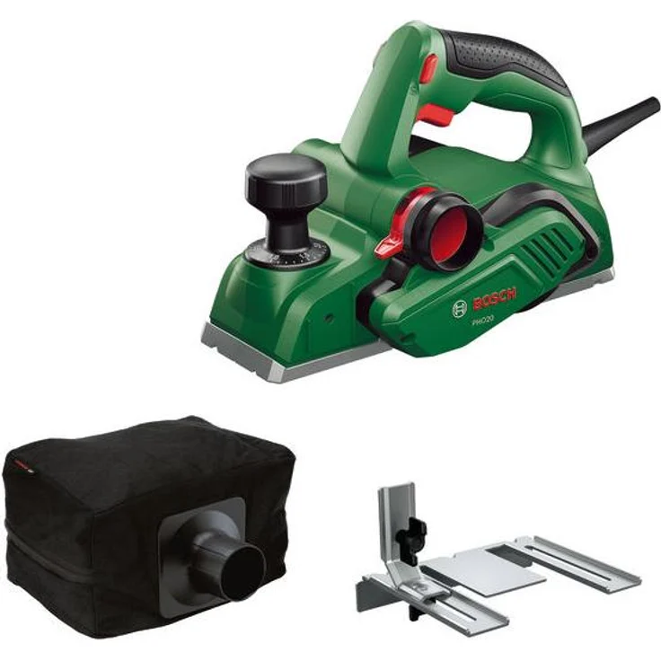 Bosch PHO20, Hobelmaschine mit kraftvollem Motor und präziser Hobelhöhe, inkl. Staubsack und Parallelanschlag