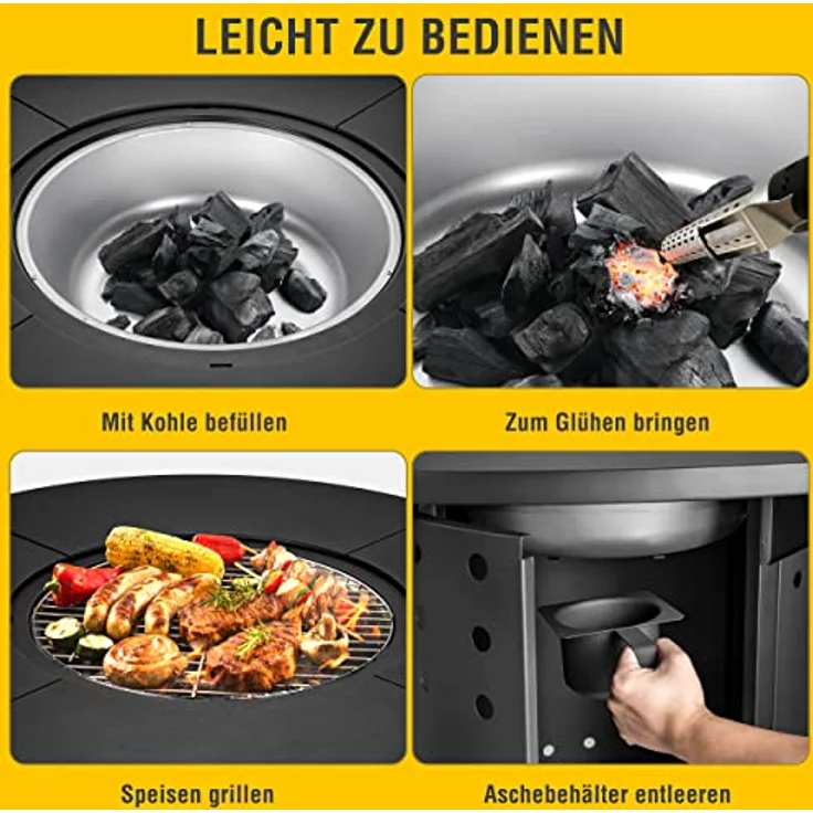 Meateor Feuertisch Ambiente, runder Gartentisch mit Kohlewanne und Grillfunktion, Stahl-Werkstoff, schwarz - Preisvergleich – Bild 5