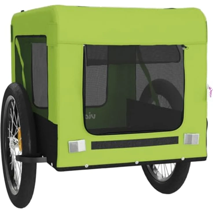 vidaXL Hunde-Transportbox Fahrradanhänger Grün und Schwarz, Oxford-Gewebe und Eisen, belastbare Platte, reflektierende Elemente – Bild 6
