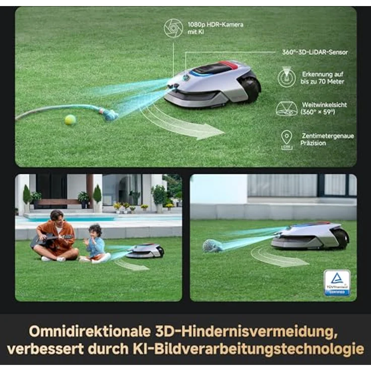 DREAME A2-1200, Akku-Mähroboter mit 3D-LiDAR & KI-Vision, für Rasenflächen bis 1200m², U-förmige Mähbahn, 5cm EdgeMaster Präzisionsschnitt, App-Steuerung, 26,5° Steigung – Bild 5