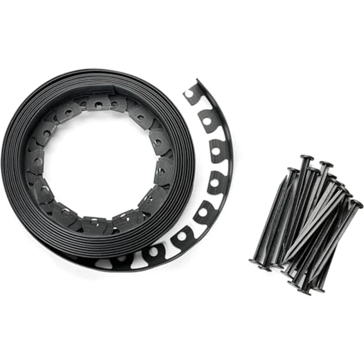 WDB Flexible Rasenkante aus Kunststoff, 20m lang und 5cm hoch, mit 40 Befestigungsnägeln, schwarz RAL 9005, witterungsbeständig und einfach zu installieren – Bild 5