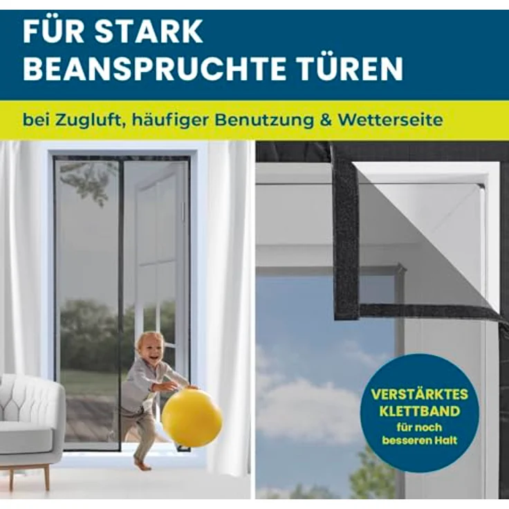 Hoberg Insektenschutzvorhang 80 x 210 cm | Fliegengitter Tür mit XXL-Magnetbändern | Magnet Fliegenvorhang | selbstschließend & strapazierfähig – Bild 3