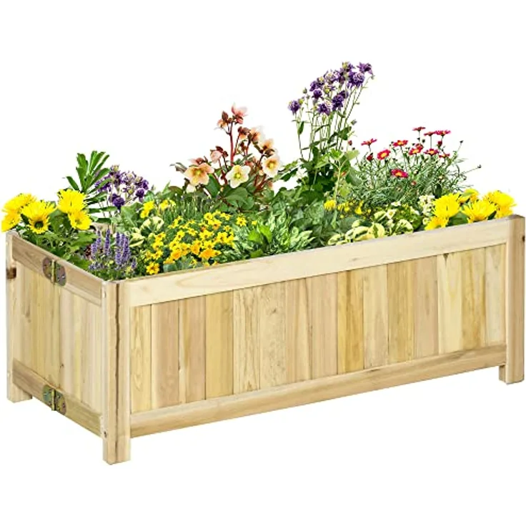 Outsunny Hochbeet, Klappbarer Pflanzkasten, Blumenkasten, Gemüsebeet für Garten, Terrasse und Balkon, aus Tannenholz, Natur, 70 x 30 x 25 cm