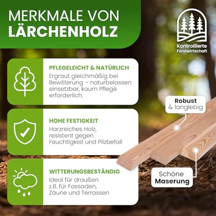 Gartenpirat Holzpaket für Gartenzaun Lattenzaun, 180 cm breit, Lärche natur, inkl. Schrauben, 100 cm hoch – Bild 2