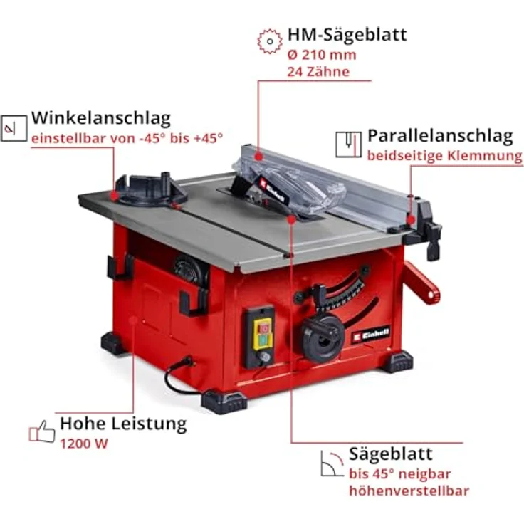 Einhell Tischkreissäge 'TC-TS 8' 900 W rot, kompaktes Design für den mobilen Einsatz – Bild 2