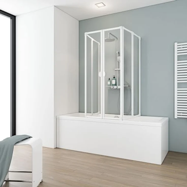 Schulte Duschwand für Badewanne faltbar 70-80 cm, 3 mm Sicherheitsglas klar hell, alpinweiß, einfacher Aufbau, Made in Germany, D1700 04 50 – Bild 2