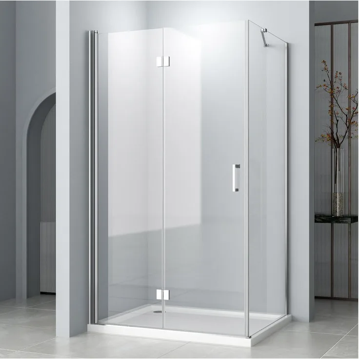 Hopibath Eckdusche Duschkabine Falttür mit Seitenwand H:195cm, BxT: 120x75 cm, 5mm Sicherheitsglas mit Nano, Alu-Haltestangen, Alu-Bodenleiste, Magnetverschluss, Alu-Silber