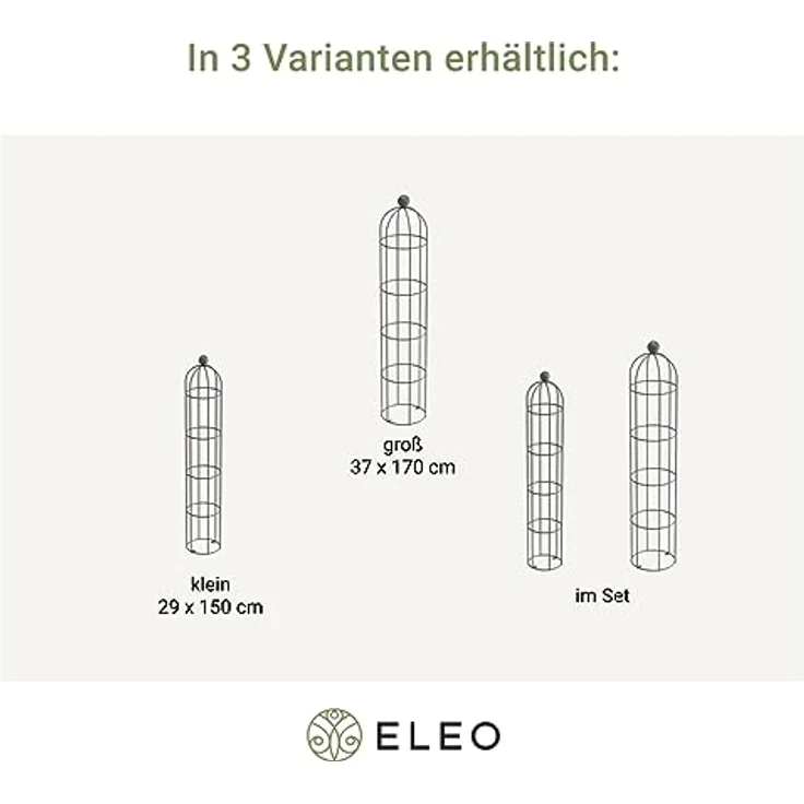ELEO Rankobelisk Messina Set anthrazit schwarz - 140x29 und 160x34 cm Rankhilfe rund aus Metall - wetterfest, pulverbeschichtet - dekorativ und praktisch für den Garten – Bild 4