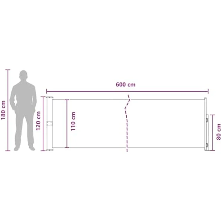 vidaXL Einziehbare Seitenmarkise, 600 x 117 cm, UV- und wasserfester Polyester, verstellbarer Sonnenschirm für Terrasse und Garten – Bild 3