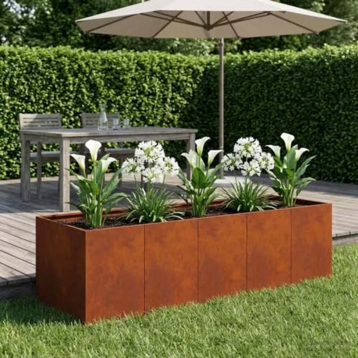 vidaXL Garten-Pflanzgefäß Rostoptik, wetterfest aus Stahl, 200 x 80 x 60 cm, ideal für Gärten und Terrassen – Bild 2
