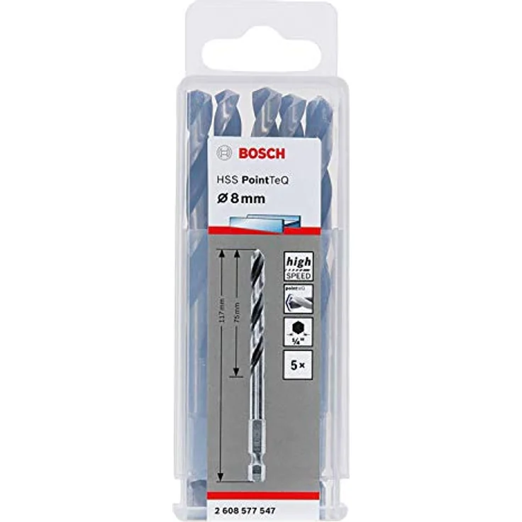 Bosch Professional HSS-Spiralbohrer PointTeQ, 5er Set mit Sechskantschaft, Arbeitslänge 75mm, für Metallbohrungen – Bild 1